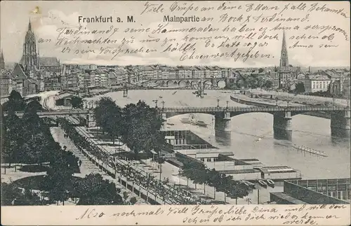 Frankfurt am Main Panorama-Ansicht Innenstadt Main Partie Brücke 1911