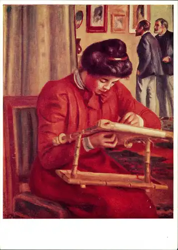 Ansichtskarte  AUGUSTE RENOIR Christine Lerotte stickend Kunst-AK 1960