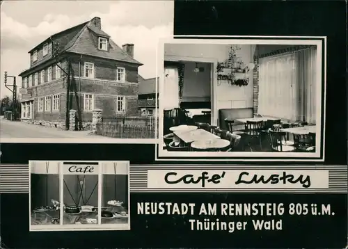 Neustadt am Rennsteig DDR Mehrbild-AK Café Lusky Innen & Außen 1969
