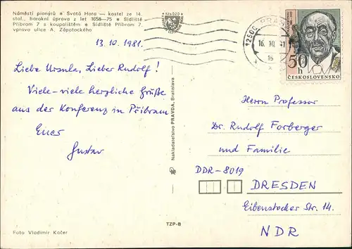 Pribram / Freiberg in Böhmen Mehrbild-AK mit 4 Stadt-Ansichten 1981