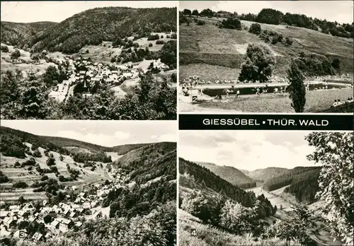 Gießübel-Schleusegrund DDR Mehrbild-AK Schutzhütte, Schwimmbad Tempelchen 1972