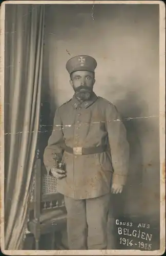 Foto Belgien Soldat mit Pfeife WK1 Belgique 1915 Privatfoto