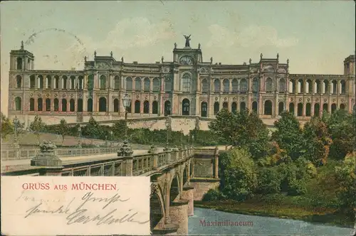 Ansichtskarte Haidhausen-München Maximilianeum und Brücke 1903