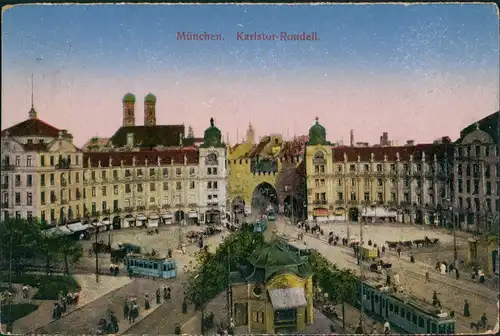 Ansichtskarte München Karlstor - Straßenbahn 1929