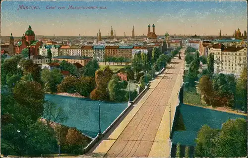 Ansichtskarte München Blick auf die Straße vom Maximilianeum 1922