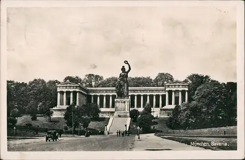 Ansichtskarte Ludwigsvorstadt-München Bavaria mit Ruhmeshalle, Auto 1938