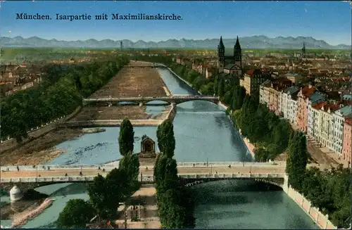Ansichtskarte München Isarpartie mit Maximilianskirche 1934