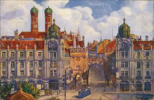 Ansichtskarte München Karlstor - Künstlerkarte 1916