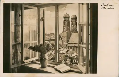 Ansichtskarte München Blick aus dem Fenster auf Frauenkirche 1938