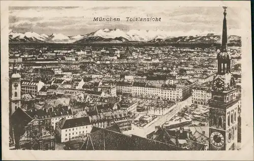 Ansichtskarte München Straßen, Plätze - Stadt u. Alpen 1924