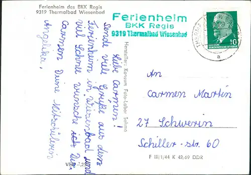 Ansichtskarte Wiesenbad Ferienheim des BKK Regis 1969