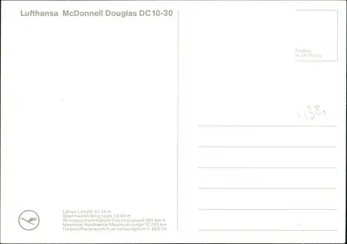 Ansichtskarte  Lufthansa McDonnell Douglas DC 10-30 Flugwesen - Flugzeuge 1987