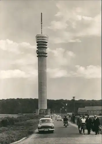 Ansichtskarte Zippendorf-Schwerin Fernsehturm, Menschen Wartburg 1966