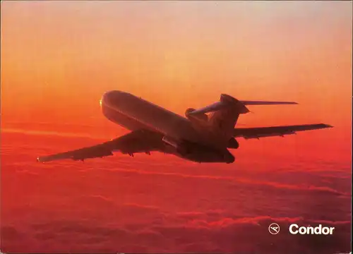 Ansichtskarte  Condor Europa-Jet Boeing 727-230 Abendrot 1988