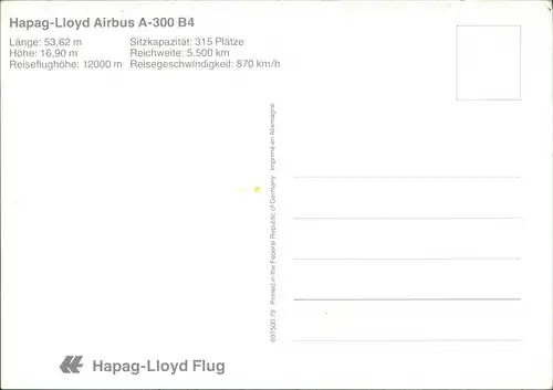 Ansichtskarte  Hapag-Lloyd Airbus A-300 B4 Flugwesen - Flugzeuge 1988