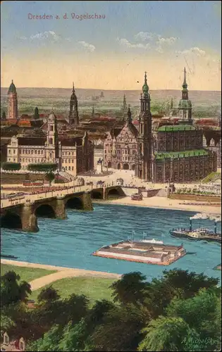Ansichtskarte Dresden Vogelschau - Flussbadeanstalt 1914