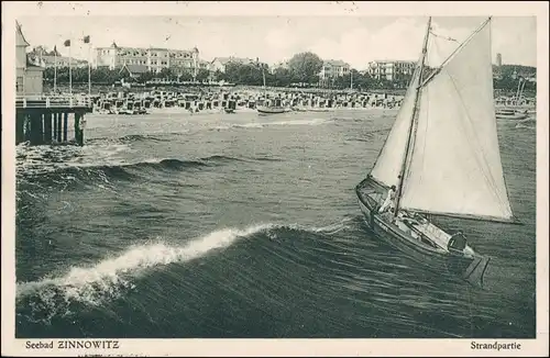 Ansichtskarte Zinnowitz Strandpartie - Hotels 1929