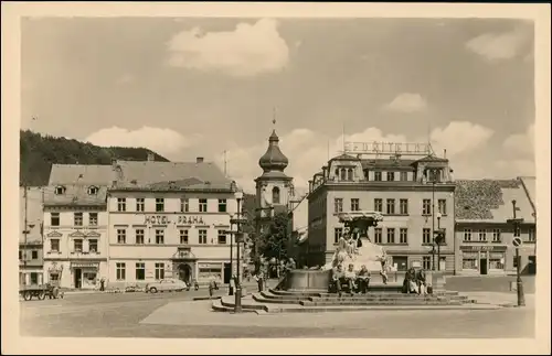 Postcard Tetschen-Bodenbach Decín Marktplatz, Hotels 1956