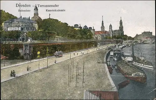 Ansichtskarte Dresden Belvedere Elbschiffe 1912