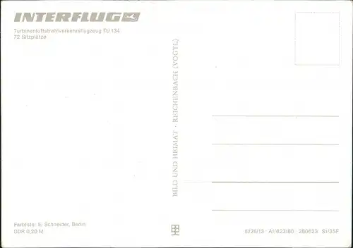 Interflug - Turbinenluftstrahlverkehrsflungzeug TU 134 - 72 Sitzplätze 1981/1980