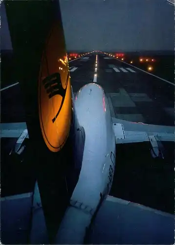 Flugwesen - Flugzeuge Lufthansa Flugzeug bei Nacht Startbahn 1988