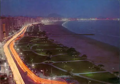 Postcard Santos Stadt bei Nacht 1982
