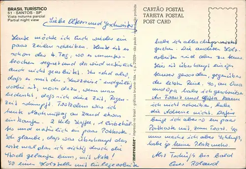 Postcard Santos Stadt bei Nacht 1982