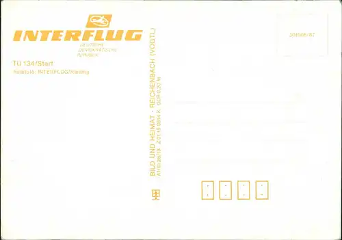 Ansichtskarte  Interflugmaschine, TU 134 beim Start 1986/1987