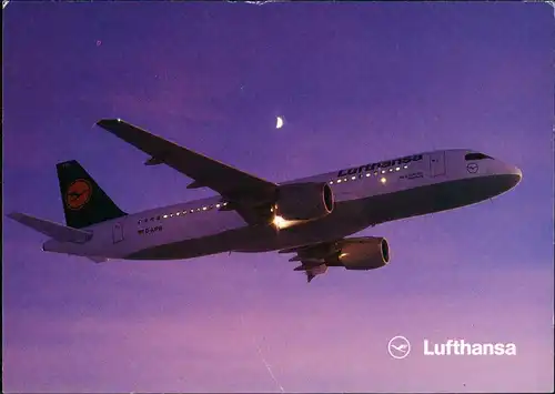 Ansichtskarte  Lufthansa Airbus A320-200 Flugwesen - Flugzeuge Mondschein 1993