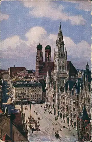 Ansichtskarte München Marienplatz - Künstlerkarte 1914