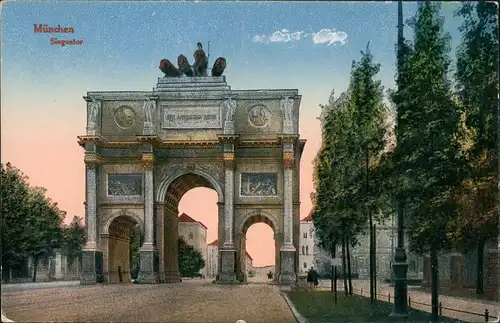 Ansichtskarte München Siegestor - Straße 1914