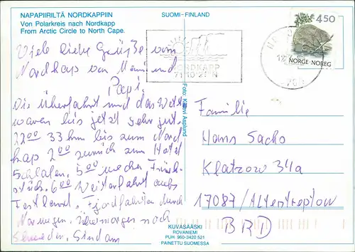 .Finnland Suomi SUOMI-FINLAND NAPAPIIRILTÄ NORDKAPPIIN   1998