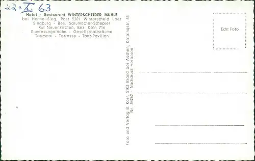 Ansichtskarte Hennef (Sieg) Winterscheidermühle 1963