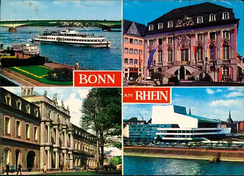 Ansichtskarte Bonn Rheinufer Markt und Rathaus Rheinschiff 1976