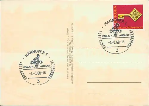 Ansichtskarte Hannover Stadthallengarten Sonderstempel Sängerfest 1968