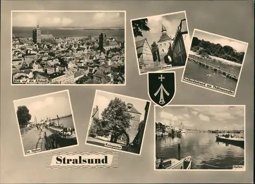 Ansichtskarte Stralsund Hafen, Schwimmbad, Stadt 1963