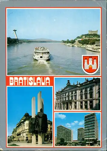 Postcard Pressburg Bratislava 4 Bild: Boot, Hochhäuser 1982
