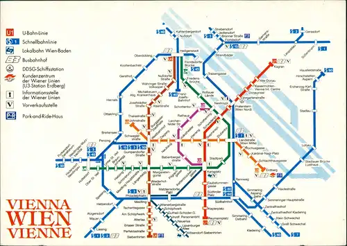 Ansichtskarte Wien Streckenplan - Ansichtskarte 1982