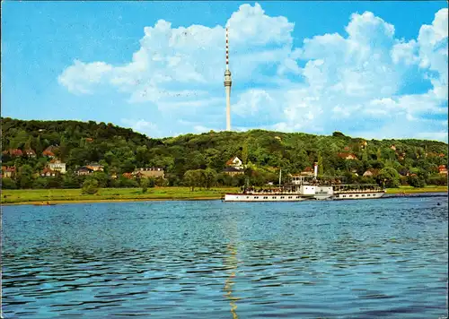 Ansichtskarte Wachwitz-Dresden Fernsehturm, Elbdampfer 1974