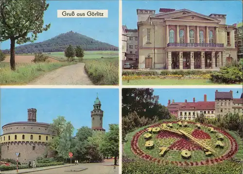 Ansichtskarte Görlitz Zgorzelec Landeskrone, Blumenuhr 1968