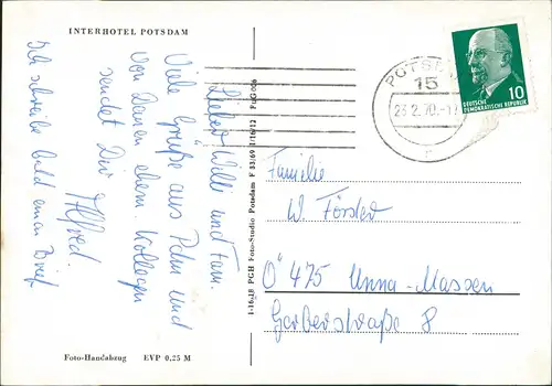 Ansichtskarte Potsdam Interhotel - Fähre 1970