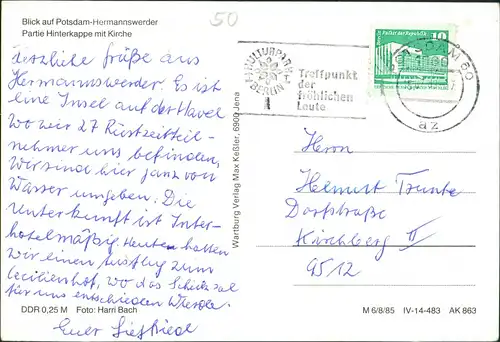 Ansichtskarte Potsdam Hermannswerder Hinterkappe mit Kirche 1985