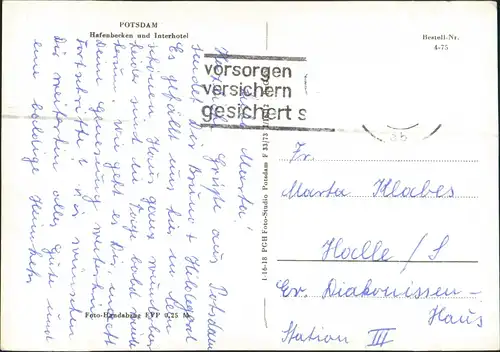 Ansichtskarte Potsdam Hafenbecken Motorboot Interhotel 1967