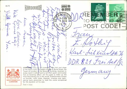 Postcard London Piccadilly Circus, Fernsehturm 1978