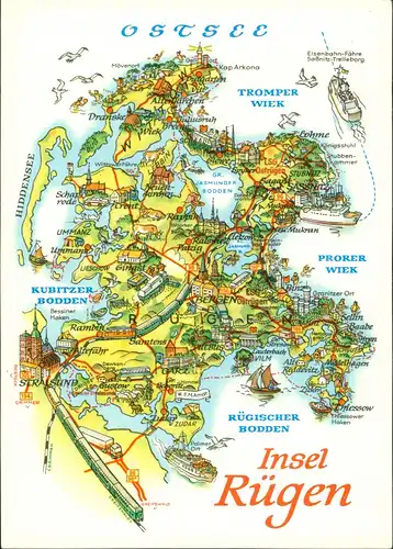 Ansichtskarte .Mecklenburg-Vorpommern Insel Rügen Landkarten AK Hoppe 1980