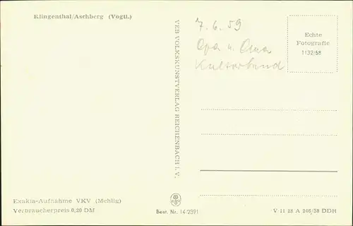 Ansichtskarte Klingenthal Aschberg (Vogtland) MB Bauden 1958