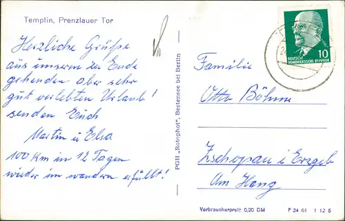 Ansichtskarte Templin Prenzlauer Tor 1961