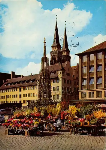 Ansichtskarte Nürnberg Schöner-Brunnen, Blumenmarkt 1977