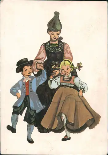 Ansichtskarte  R.R. Wien Frau und Kinder in Tracht - Künstlerkarte 1922