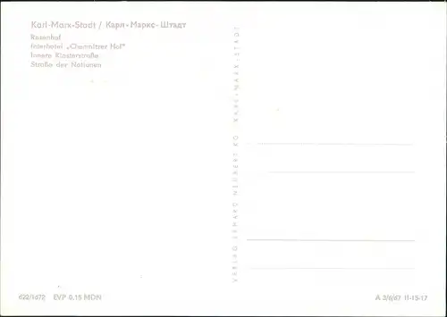 Ansichtskarte Chemnitz Interhotel, Klosterstraße, Straße der Nationen 1967